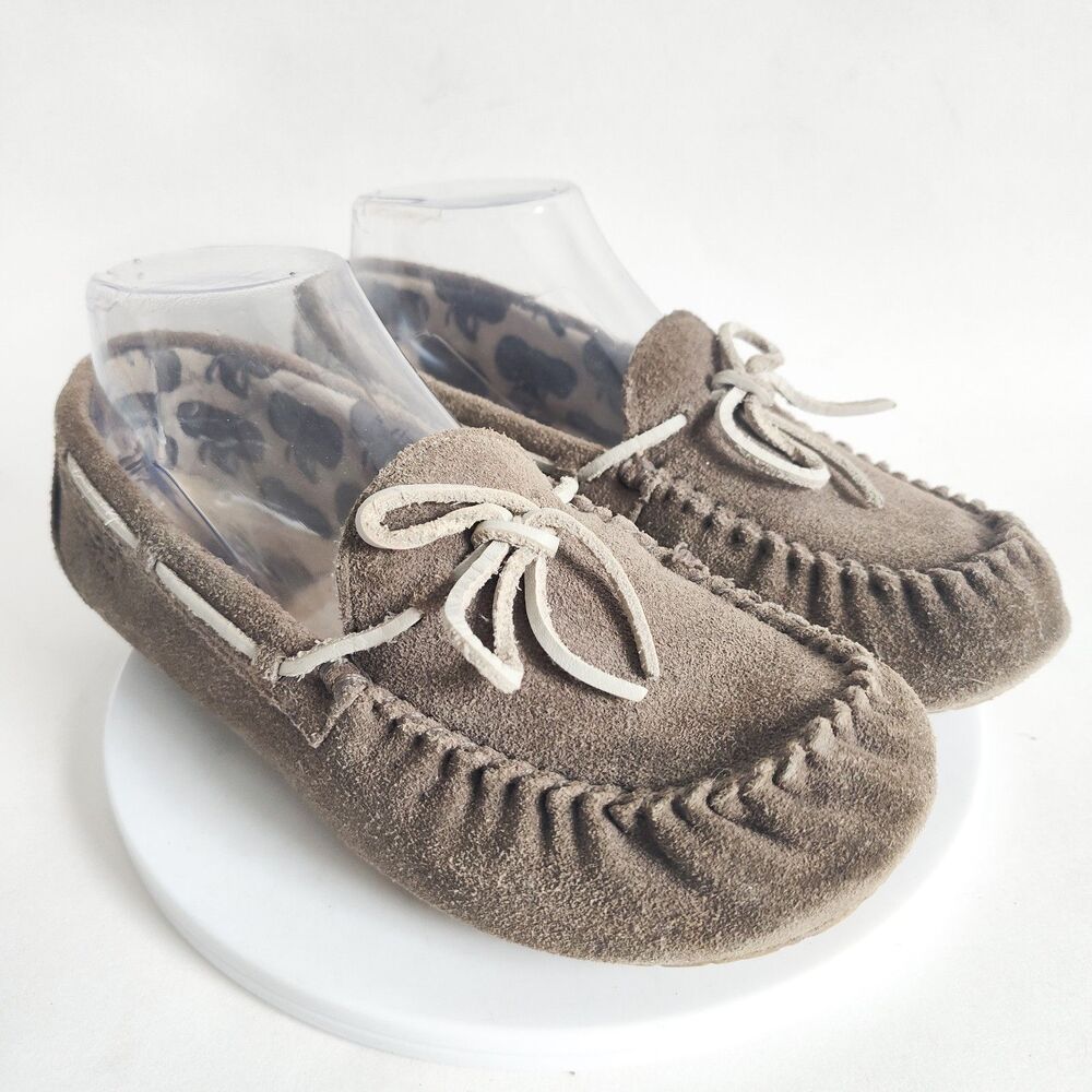 UGG Kids Gray Suede Faux Fur Ryder Jungle Moccasin Slippers 1005160K US‎ Size 4